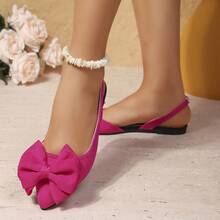 Women's Fashion Cute Bow Decor Adjustable Flat Pointed Toe Sandals - Hot Pink - View 5