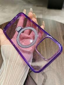 Funda de teléfono con carga inalámbrica magnética, con brillo de lujo y soporte compatible con iPhone 16, 15, 14, 13, 12 Pro Max Plus, transparente y a prueba de golpes