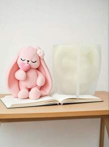 1pc Cute Rabbit Heart Silicone Candle Mold - Detailed & Easy Release, Suitable For Candle/Resin/Clay, Easter Gift Silicone Mold - White - View 2
