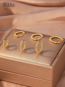 6 件套迷你串珠扭纹圆形耳环套装，简约圆形耳环，时尚轻巧椭圆形夹式耳环，适合休闲和运动穿着