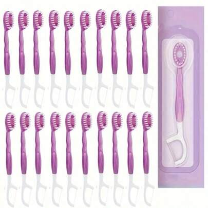 30 piezas/20 piezas/10 piezas/5 piezas/Set, Cepillos de dientes de viaje desechables mini, 5 en 1 mini cepillo pre-pasta + hilo dental + palillo + raspador de lengua, blanqueamiento dental, cepillo de dientes pre-pasta para viajes, cepillo de dientes portátil con perla refrescante, diseño compacto para viajes, trabajo y uso diario