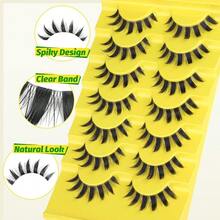 DManga Lashes Natural Eyelashes Spiky False Eyelashes Invisible Band 3D Cat Eye Lashes Wispy Fake Lashes Cosplay Anime Lashes 7 Pairs Pack Asian Doll Lashes Clear Band By5001 - 黑色 - 查看 4