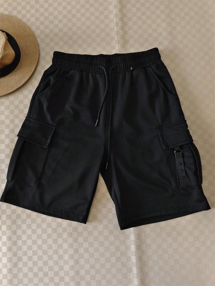 Cargo Shorts With Elastic Waistband - Black 1 - View 1