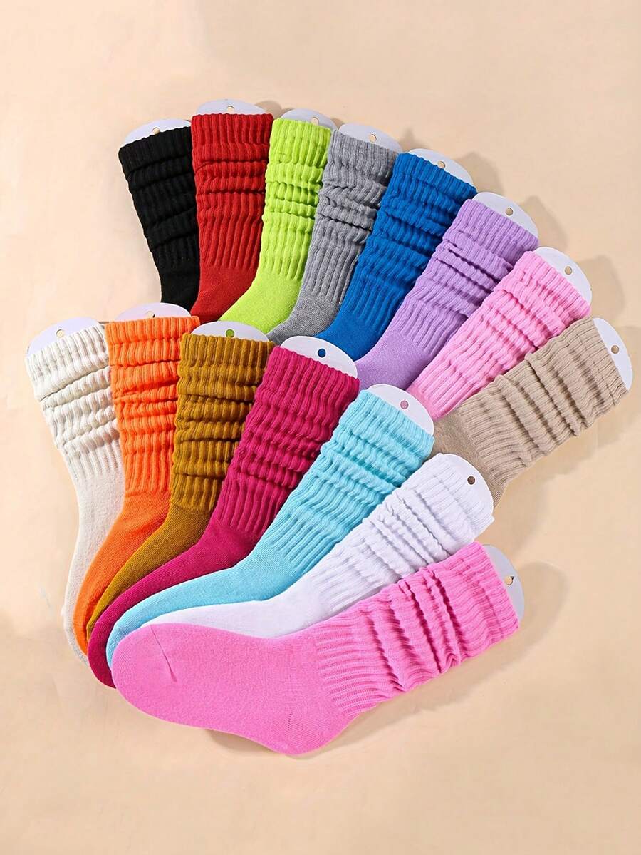 3/12 pares de calcetines de niña de colores de caramelo aleatorios, no sobre la rodilla, adecuados para combinar a diario en otoño e invierno y en la temporada escolar - Multicolor - Ver 1