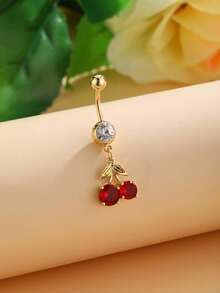 1 件可爱樱桃方晶锆石肚脐环，女士身体首饰 - 櫻桃 - 查看 9