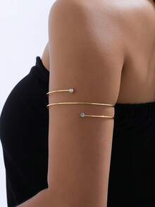 1 件优雅简约双层水钻和金属袖口，时尚女士珠宝，适合度假、派对、海滩