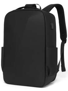 防盗防水黑色商务 USB 充电硬壳笔记本电脑背包，适合 16 英寸笔记本电脑，男士适用