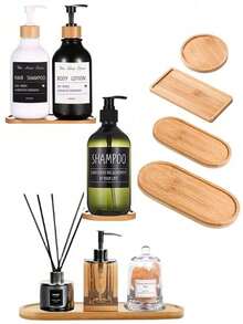 1pc Bamboo Bathroom Tray, Boho Multifunctional Desktop Storage Basket For Bathroom - Khaki - View 1