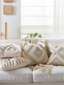 1pc/2pcs Beige Boho Throw Pillow Covers 45X45cm, Woven Tufted Decorative Pillowcases With Tassels Bohemian Cushion Covers For Couch Sofa Car Bedroom Living Room,Fall Decor,Autumn Decor,Room Decor - White - View 5