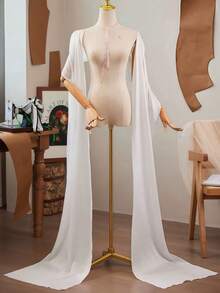 1 件女士长披肩，有淡紫色、粉色、白色、黑色、红色可选，优雅的婚礼披肩，面纱围巾适合婚礼、宴会、表演、派对、旅行摄影道具、婚纱配饰、节日装饰、韩国复古风格长雪纺围巾、婚纱、旗袍外套披肩 - 彩色 - 查看 12