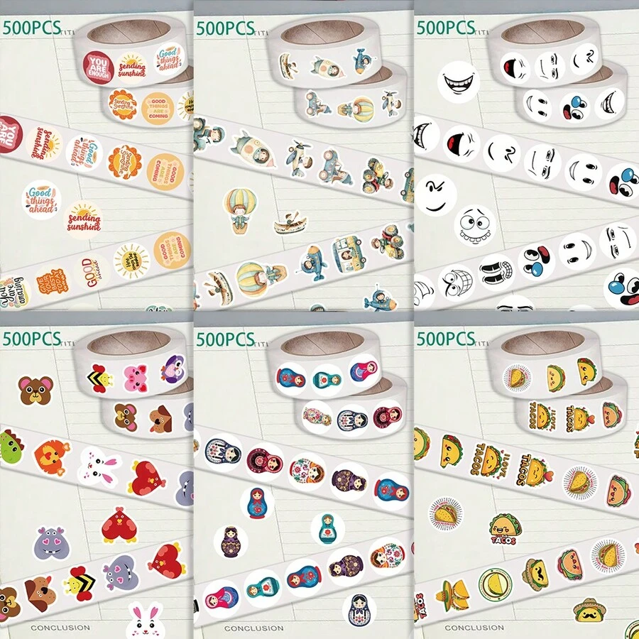 SCXXBSW 500 Sheets/Roll Cartoon Fun And Exquisite Roll Stickers DIY Decoration Guitar Notebook Table Waterproof Stickers - Multicolor - View 1