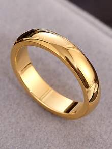 1 件经典简约百搭光滑 4 毫米钛钢情侣戒指，休闲商务风格，简约优雅设计，适合日常佩戴、节日、派对和作为礼物 - 金色 - 查看 19