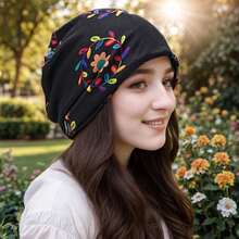 4 Pack Vintage Flower Printed Slouchy Beanie Boho Turbans Breathable Skull Cap Warm Beanies Chemo Cap For Women - B - Xem 2