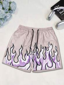 Men's Summer Casual Sports Shorts Cool Flame Pattern Sports Shorts - pink1 - View 2