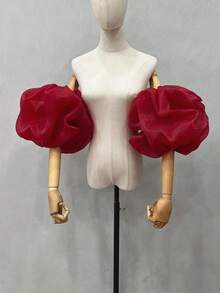 1 双白色欧根纱泡泡袖云朵袖，带弹性袖口，新娘短袖袖口