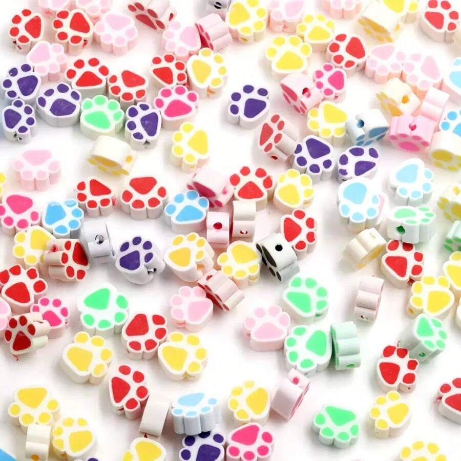 50 件/100 件随机多色动物手印软粘土 DIY 工艺品珠子适用于手机挂绳、手链、项链