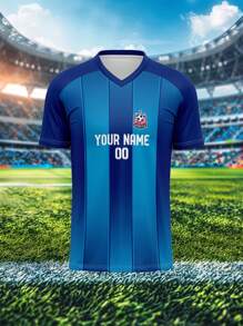 Personalisiertes Trikot, Barcelona, atmungsaktiv, schnelltrocknend 210g Frühling/Sommer Einzelteil Top, Unisex Sportteam Club Training V-Ausschnitt Fußballtrikot mit vorne und hinten bedrucktem Namen, Nummer, Logo, bequeme Passform für Alltag, Lässig, Party