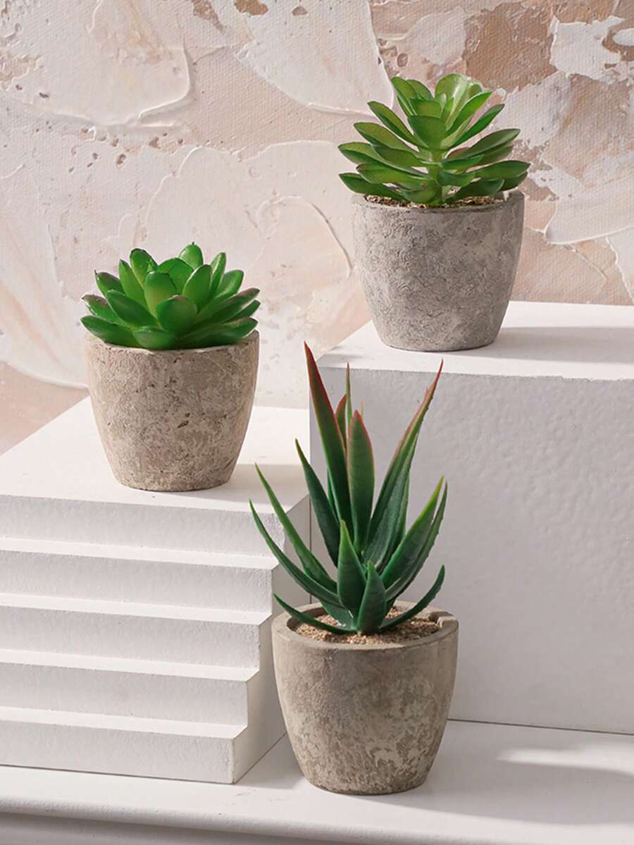 3 件人造多肉植物带花盆，人造植物，桌面装饰，绿色装饰，工厂定制，多年生装饰，四季装饰，学校宿舍办公室装饰，户外派对活动节日生日派对装饰，家居酒店餐厅客厅卧室婚宴厨房花园装饰，春夏装饰 - 綠色 - 查看 1