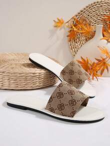 Women's Floral Pattern Slide Sandals, Casual Open Toe Summer Shoes, Lightweight Slippers - White - View 7