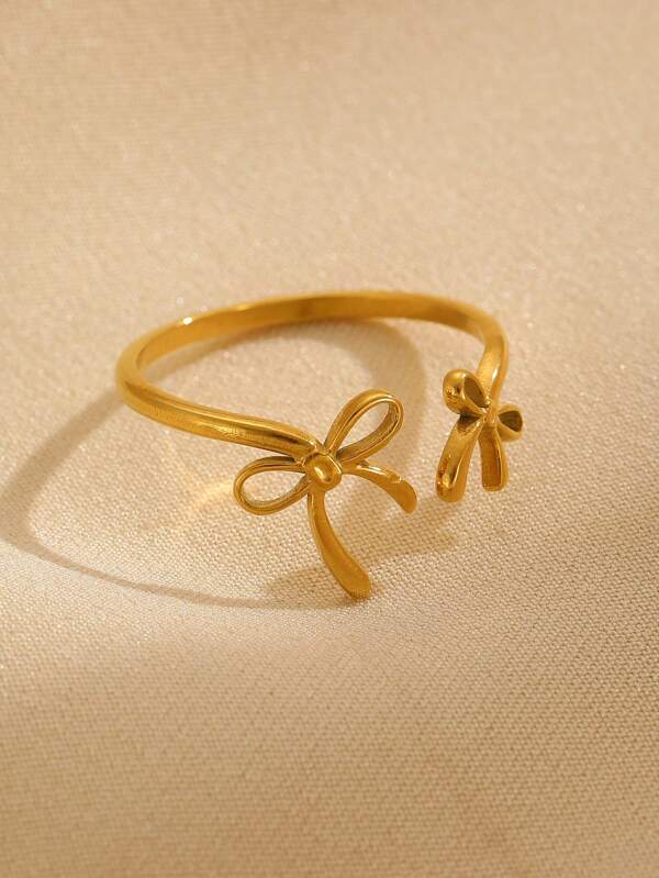 1 szt. stalowy pierścionek z kokardą, modny, elegancki, uroczy, odpowiedni do codziennej dekoracji, na imprezę, urodziny, zaręczyny