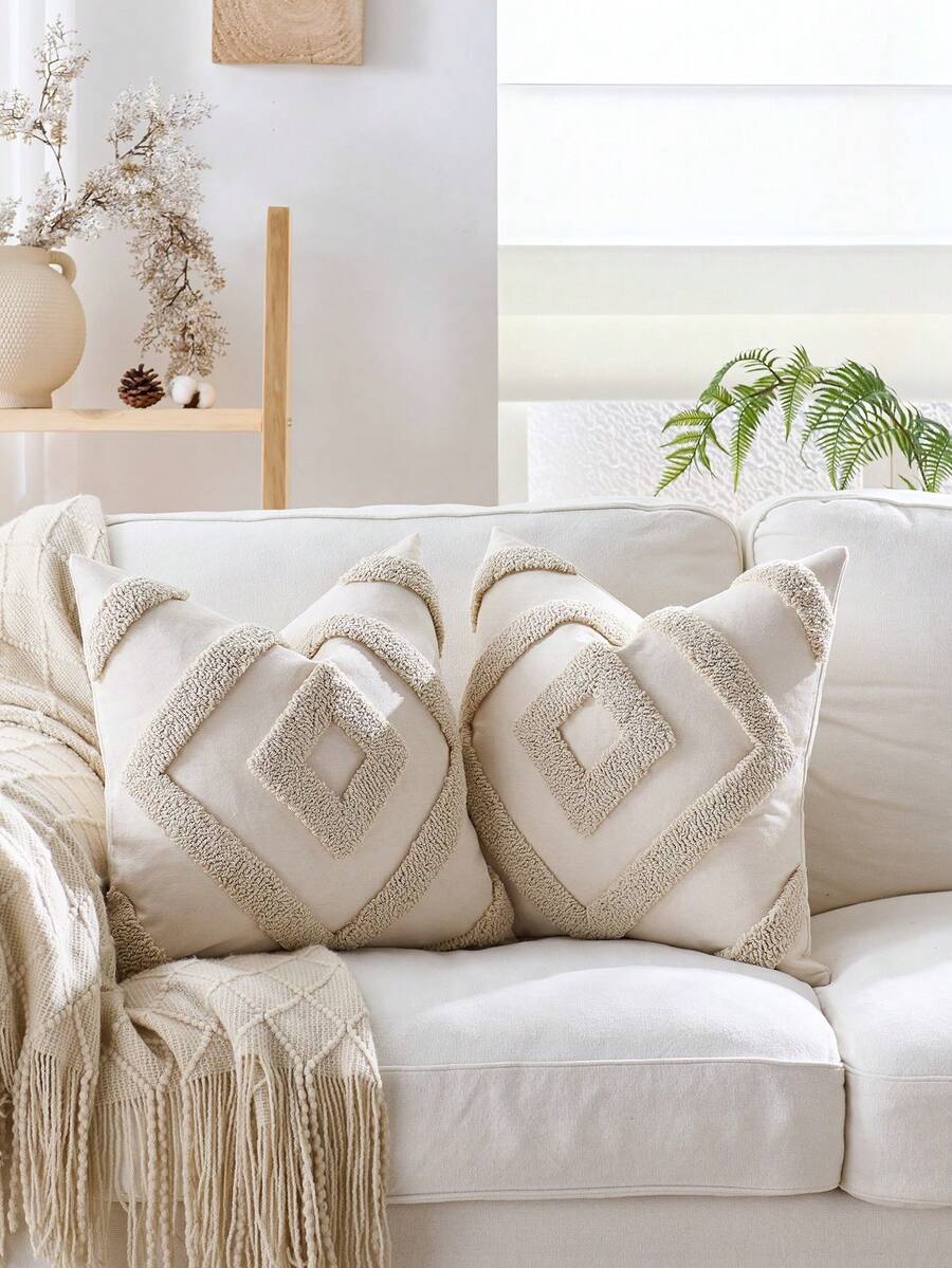 1/2 Vỏ gối trang trí Boho màu be 45X45cm, Vỏ gối trang trí dệt tua rua có tua rua Bohemian cho ghế sofa, xe hơi, phòng ngủ, phòng khách, trang trí mùa thu, trang trí mùa thu, trang trí phòng - trắng - Xem 1