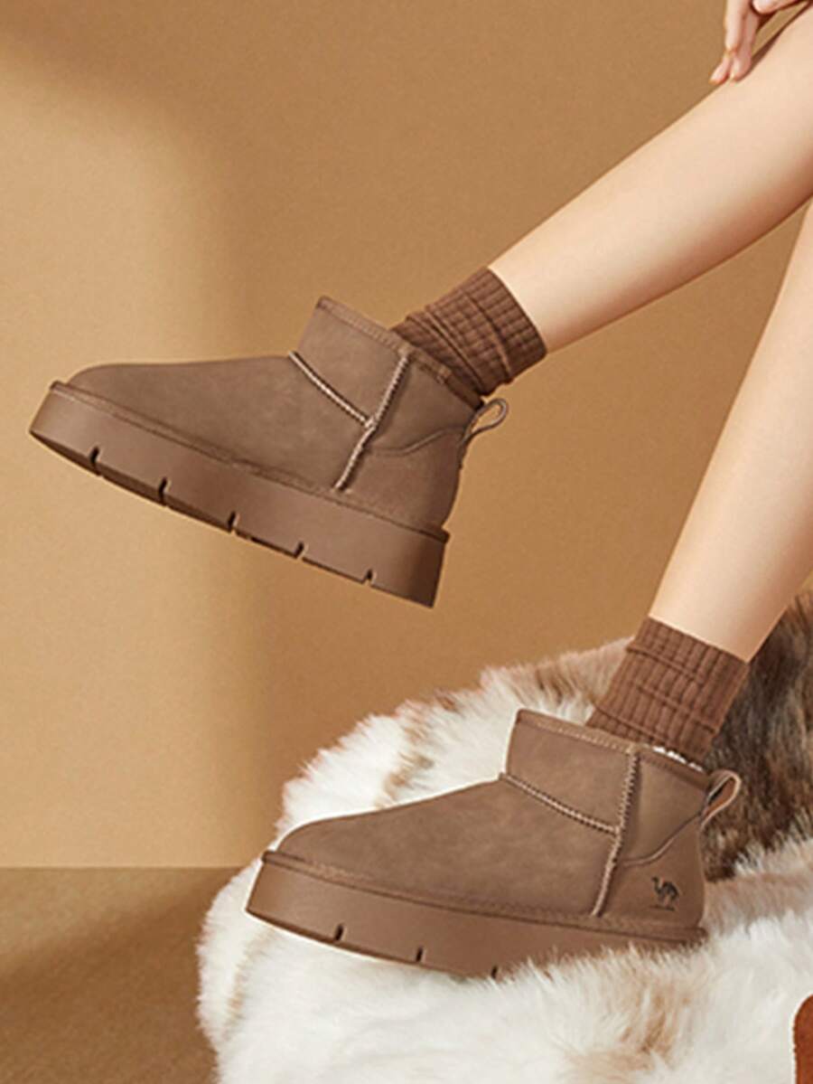 CAMEL CROWN Giày bốt đi tuyết cho nữ, bốt đi tuyết mùa thu và mùa đông có lớp lót lông cừu, bốt cổ ngắn đế dày, giày ấm áp thường ngày. - màu nâu - Xem 1
