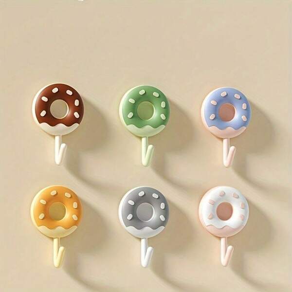 6 pezzi Ganci a forma di ciambella carini, ganci da parete adesivi forti per cucina e bagno, appendichiavi e appendiasciugamani multifunzione, organizzatori a forma di ciambella autoadesivi in vari colori