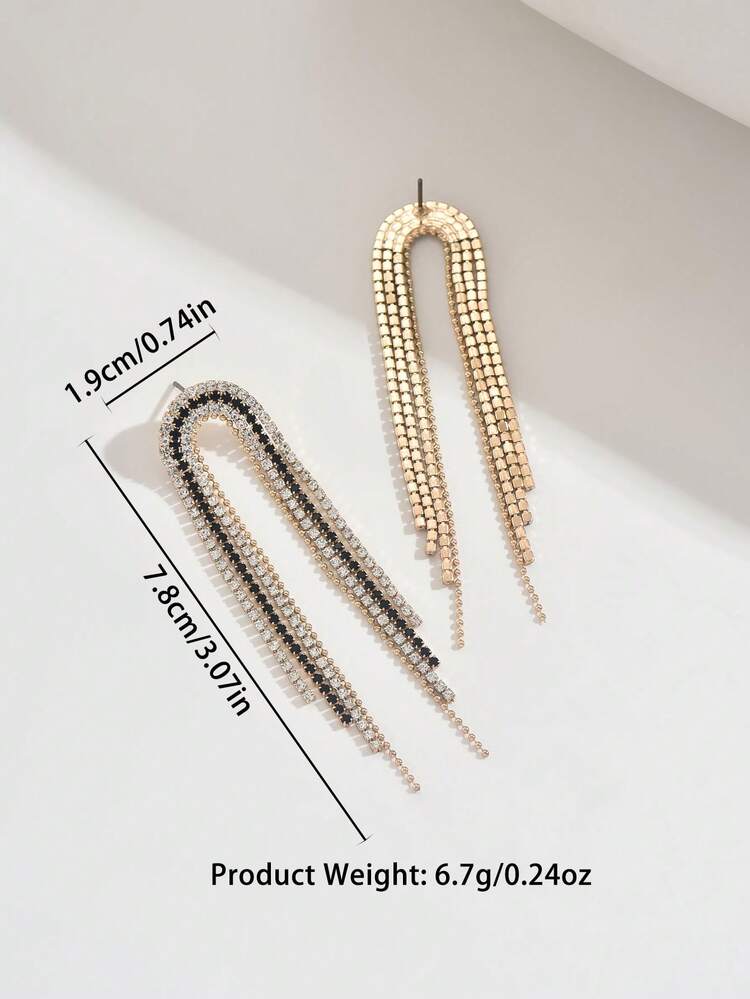 1 对优雅奢华闪亮金属铜材质镶嵌玻璃水钻流苏吊坠耳环，适合女性，迷人耳环 - 彩色 - 查看 5