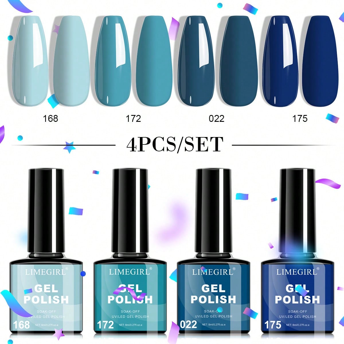 Shein Women's Multicolor Limegirl 4Pcs Gel Nail Polish Set, Four Seasons Colors Collection, Soaking Gel Nail Polish Set,Gel Nail Kit Manicure Diy Nail Art Salon Home Gift For