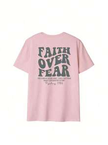 180g Faith Over Fear Christian Graphic-Shirt |   Women's Casual Vacation Bible Verse Tee |   Summer Round Neck Short Sleeve Top Summer-Shirt Women Casual Loose Top Letter Print Tee - 粉色 - 查看 5