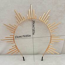 1件优雅金色光环皇冠头饰 - 女神头饰女王皇冠新娘头箍，拍照道具，派对，宴会，节日，服装，万圣节 - 金色 - 查看 15