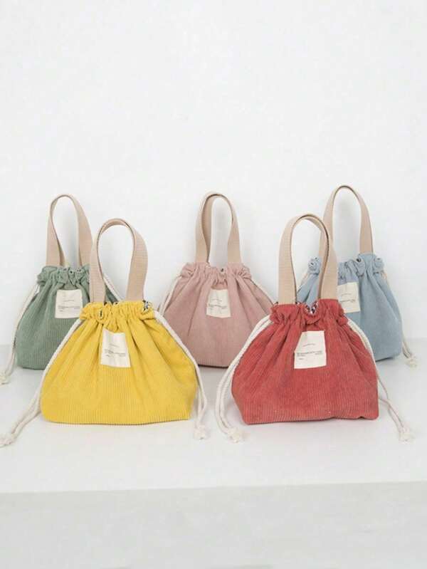 Lunch Bag Corduroy Canvas Lunch Box Drawstring Picnic Cloth Small Handbag Dinner Container Food Storage Bagslunch Bag For Women Cooler Bag Lunch Box For School