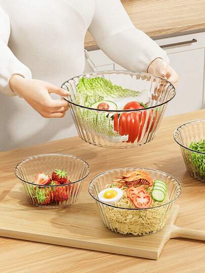 17厘米/22厘米/28厘米透明PET沙拉碗，蔬菜水果轻质食物混合、冲洗，多功能厚塑料碗，各种尺寸