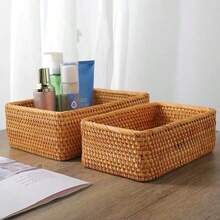 1件/3件藤条储物篮，零食水果收纳盒，柳条篮，浴室托盘，编织矩形面包篮，家用书桌柜台收纳装饰篮 - 長方形藤編籃 - 查看 9