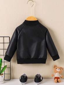 Áo khoác giữ nhiệt mềm mại, lót lông màu trơn, có khóa kéo cho bé trai, ấm áp, mềm mại, dễ chăm sóc, hoàn hảo cho bé trai chơi ngoài trời và hoạt động hàng ngày, mùa thu/đông - màu đen - Xem 3