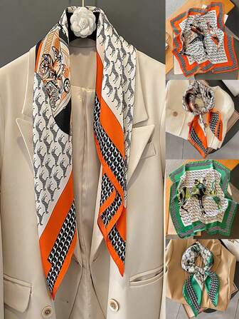 1 pezzo Sciarpa quadrata piccola stile bohémien anni '70 con stampa, foulard in seta sintetica, nuova sciarpa da uomo, versatile come accessorio decorativo, fascia per capelli, foulard da collo alla moda