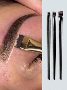 3pcs/Set Makeup Brushes Including Angled Eyeliner Brush, Eyebrow Brush, Ultra-Thin Eyeshadow Brush - Black - View 1