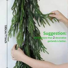 1pc Lifelike Norfolk Pine Christmas Wreath - Artificial Green Garland For Indoor/Outdoor Decor, Perfect For Front Door, Walls, Windows, And Porches, Festive Holiday Home Accent, Door Garland | Lush Pine Design | Realistic Texture, Wreaths For Front Door ﻿