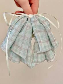 1 件格子丝带蝴蝶结发夹，优雅别致的时尚发夹，适合日常佩戴、休闲、派对、通勤、度假、服装搭配发饰女士爪夹秋季配饰