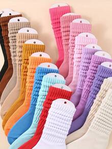 3/12 pares de calcetines de niña de colores de caramelo aleatorios, no sobre la rodilla, adecuados para combinar a diario en otoño e invierno y en la temporada escolar - Multicolor - Ver 2