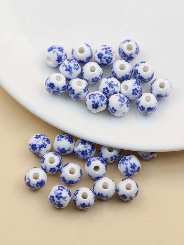 30 pièces de perles en céramique minimalistes, perles rondes à glaçure mille fleurs, perles en céramique pour la fabrication de bijoux DIY et accessoires