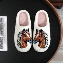 1 Pair Cartoon Animal Western Cowboy Style Plush Horse Fabric Slippers, Unisex, Suitable For Home, Holidays, Autumn/Winter, White Horse Animal Indoor Non-Slip Soft Bottom Shoes, Gift For Horse Lovers - White - View 8