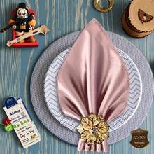 12pcs Gold Flower Napkin Rings & 12pcs Rose Gold Napkin Rings Set, Suitable For Wedding, Party, Ball, Event, Outdoor, Daily, Anniversary, Celebration Table Decor - Multicolor - View 2