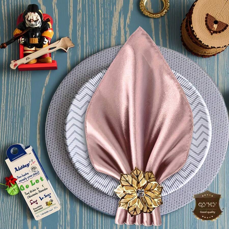 12pcs Gold Flower Napkin Rings & 12pcs Rose Gold Napkin Rings Set, Suitable For Wedding, Party, Ball, Event, Outdoor, Daily, Anniversary, Celebration Table Decor