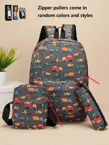 3pcs Back To School New Backpacks For The Back To School Season, Simple, Casual, Fashionable, Large Capacity, Multi-Pocket, Fashionable, Casual, Cute Cartoon Excavator Combination Bag, Multifunctional Combination Bag, 3 PiecesBackpack, Messenger Bag, Pencil Bag, Nylon Zipper Closure, Very Suitable For Campus School, Outdoor Sports, Travel, Camping, Daily Use. - Multicolor - View 8