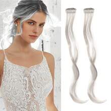 2PCS Synthetic Long Natural False Fringe Bangs Clip In On Front Side Fringe Hair Extension Middle Part Fake Fringe For Women