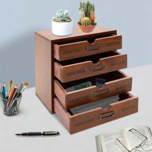 YUNRUX Small Wooden Storage Box Office Desk Organizer / 4 Drawers Brown