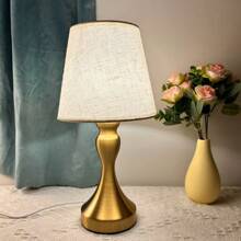 1pc Modern LED Desk Lamp, Dimmable Soft Light, Handmade Fabric Lampshade, Polished Metal Base, USB Powered Decorative Table Lamp For Bedroom, Living Room, Reading