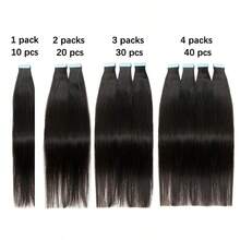 Mini Tape In Hair Extensions Human Hair Blonde Black Brown Hair Invisible Skin Weft Adhesive Non-Remy Hair Tape Ins 12 16 20 Inch 10pcs/Pack - Natural Black - 查看 5