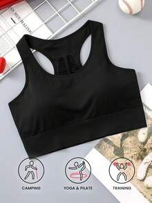 Women's Plus Size Seamless Knitted Band Removable Padded Sports Bra - Black - View 2